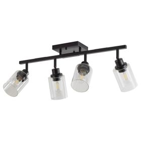 4-Lights Track Lighting Fixtures Ceiling With Clear Glass Shades, Modern Black Semi Flush Mount Ceiling Light, Rotatable Wall Mount Ceiling Lamp (Option: Default)