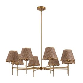 Golden Farmhouse Pendant Light 8-light Bohemian Pendant Light 38.6, Using Large Rural Rattan Pendant Light Fixtures With Adjustable Height Hanger (Option: Default)