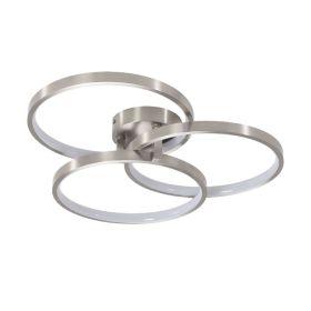 20in Modern LED Ceiling Light Fixture - Circular 3-Ring Design, Dimmable, Contemporary Brushed Nickel Finish For Living Room, Bedroom & Office (Option: Default)