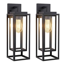 18-inch Outdoor Wall Light, Waterproof External Lantern With Sturdy Rectangular Double-layer Lampshade, Satin Black And Clear Tempered Glass, Wal (Option: Black)