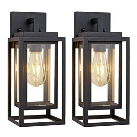 14-inch Outdoor Wall Light, Waterproof External Lantern With Sturdy Rectangular Double-layer Lampshade, Satin Black And Clear Tempered Glass, Wal (Option: Black)