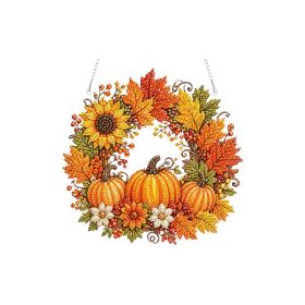 Fall Pumpkin Wreath Diamond Art Hanging Kit, DIY Diamond Painting Ornament, Autumn Harvest Home Decor, Parent-Child Interactive Craft For Window (Option: 1Pcs)