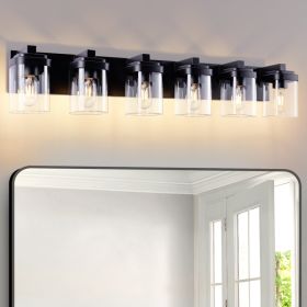 6 Light Bathroom Vanity Light, Matte Black Bathroom Light Fixtures With Clear Glass Shade, Vanity Light Fixtures Over Mirror For Bedroom Living R (Option: Default)