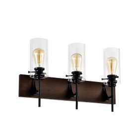 3-Light Matte Black Wood Color Bathroom Light Fixtures, Modern Vanity Lights With Glass Shade, Vintage Light Fixture Bathroom Over Mirror Wall Li (Option: Matte Black)