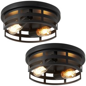 2-Light Black Flush Mount Ceiling Light Fixture,11 In Light Fixtures Ceiling Mount For Hallway,Hall,Kitchen,Farmhouse  2 Pack No Bulbs (Option: Default)
