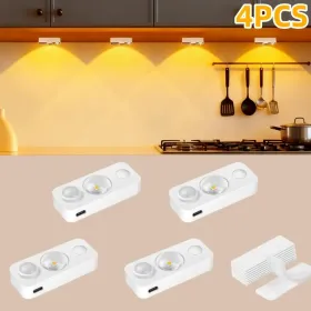 4PCS LED Motion-sensing Bulb, Rechargeable Cabinet Light, Stick-on Wireless LED Night Light, Under Drawers, Shelves, And Cabinets, Warm White, Wi (Option: 4PCSwhite)