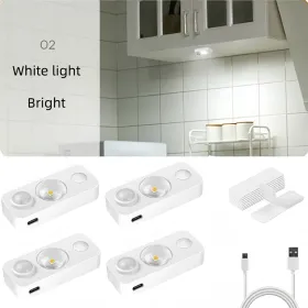 4PCS LED Motion-sensing Bulb, Rechargeable Cabinet Light, Stick-on Wireless LED Night Light, Under Drawers, Shelves, And Cabinets, Warm White, Wi (Option: 4PCSWarmcolors)