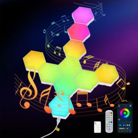 Hexagon Lights  10 Pack  LED Wall Panels, RGB Gaming Lights With APP, Smart Modular Panel Hex Tiles Push Glide Expansion Shapes Light (Option: Default)