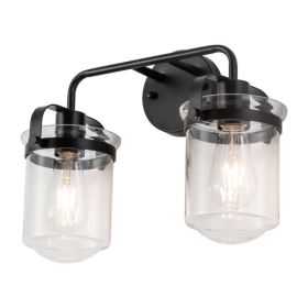 2-Light With Clear Glass Shade,Modern Sconce, Industrial Indoor  Light Fixture For Bathroom Living Room Bedroom Over Kitchen Sink,E26 Socket,No B (Option: Black)