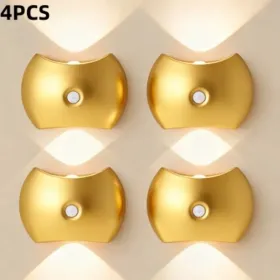 LED Modern Indoor Wall Light With Motion Sensor 3 Color Modes 2700K/4500K/6500K USB Rechargeable Magnetic Portable Wall Sconce For Living Room Be (Option: Golden4PCS)
