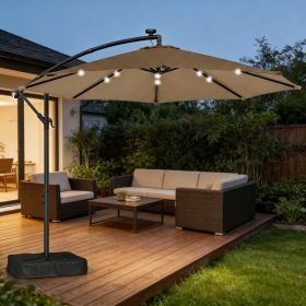 10 Ft Cantilever Patio Umbrella With Light, Weight, Offset Hanging Outdoor Umbrella With Protective Cover Adjustable Canopy (Option: Tan)