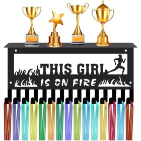 CIFbuy Metal Baked Paint Running Themed Medal Hanger "THIS GIRL IS ON FIRE" Runner Medal Display Rack (TikTok, temu pickup) (Option: Default title)