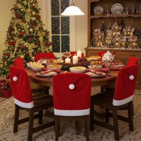 Christmas Chair Covers,Red And White Santa Claus Hat Chair Back Cover Christmas Chair Slipcovers For Xmas Kitchen Dinning Room Bar Decoration Hol (Option: 6Pcs)