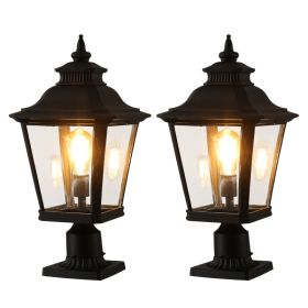 21in H 1-Pack Outdoor Post Lantern Light -Vintage Black Metal & Clear Glass Pillar Lamp For Garden, Gate, Driveway, And Pathway Lighting With Ele (Option: Default)