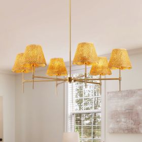 Boho Rattan Chandelier 6-Lights Rustic Industrial Pendant Light Large Adjustable Pendant Lighting Fixtures For Kitchen Island Dining Living Room, (Option: Default)