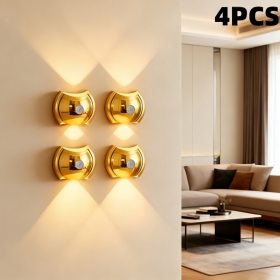 LED Modern Indoor Wall Light With Motion Sensor 3 Color Modes 2700K 4500K 6500K USB Rechargeable Magnetic Portable Wall Sconce For Living Room Be (Option: Gold-4PACK)