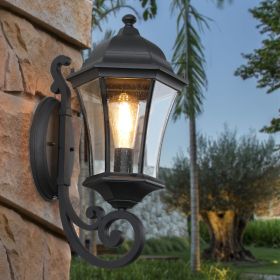 1-Pack Vintage Wall-Mounted Outdoor Lantern Light – Elegant Black Metal Sconce for Porch, Patio, and Garden Lighting (Bulb Not Included) (Option: Black)