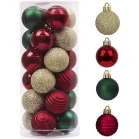 Small Christmas Tree Decorations Ball Ornaments 24ct 1.57 Red Green And Gold Shatterproof Christmas Decorations Set, Hanging Ball (Option: red)