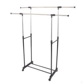 Clothes Garment Rack Rolling Portable Hanging Rack,Double Rail Adjustable Extendable Hanger Rail Stand Collapsible Clothing Rack Shelf With Locka (Option: Silver)