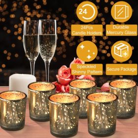 24 Pack Mercury Glass Votive Candle Holders, Gold Silver Speckled Tealight Candle Cups For Wedding, Party, Table Centerpiece Decor (Option: 99989148)