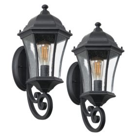 Outdoor Waterproof Glass Retro Wall Light Support Many Types Of Bulbs -2 Packs With Light Sensing Unavailable Platform- Temu (Option: Black)