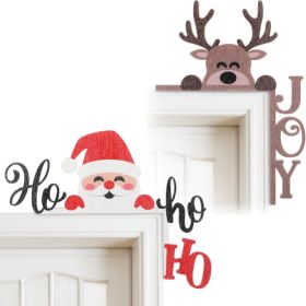 2 Pcs Christmas Door Topper Santa Claus Antlers Door Frame Decor (Option: red)