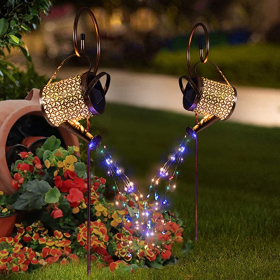 Solar Lights Outdoor Decorative, Metal Solar Watering Can Outdoor Lights IP65 Waterproof, Hanging Garden Decor Yard Lights Outside Patio Lawn, Gi (Option: 2Pcs)