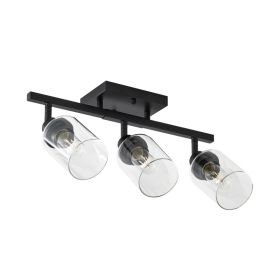 3-Lights Semi Flush Mount Ceiling Light, Adjustable Kitchen Light Fixtures Ceiling Mount With Clear Glass Shades, Rotatable Black Track Lighting (Option: Default)