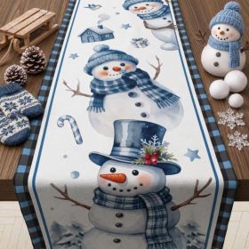 Christmas Decorations Blue Snowman Winter Buffalo Plaid Table Runner (Option: White)