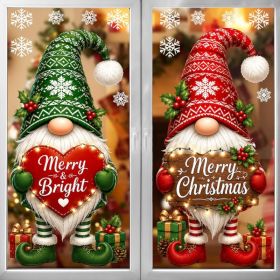 2 Sheets Christmas Window Clings Extra Large Gnome Window Decals 35.6 X 15.6 In Cute Red Green Gnome Window Sticker, Reusable Snowflake (Option: red)