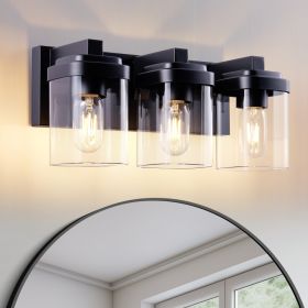 3 Light Bathroom Vanity Light, Matte Black Bathroom Light Fixtures With Clear Glass Shade, Vanity Light Fixtures Over Mirror For Bedroom Living R (Option: Default)