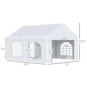 13 X 16.5 Ft Heavy Duty Party Tent Outdoor Gazebo Wedding Tent Event Shelter Carport BBQ With Removable Sidewalls & Windows, Outside Waterproof C (Option: White)