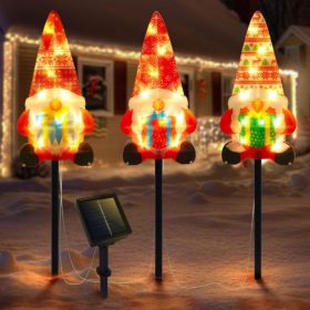 Set Of 3 Solar Christmas Decorations, 8 Modes Solar Pathway Stakes Lights, Outdoor Christmas Gnome Lights Decor For Garden (Option: red)