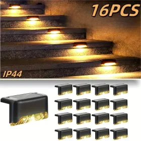 Led Solar Deck Lights 32 Pack Waterproof And Wide Use For Outdoor Stairs Step Fence Railing Yard And Patio Auto On/Off Easy Installation(Warm Whi (Option: Warmlight16PCS)