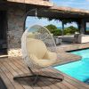 Large Hanging Egg Chair with Metal Stand and UV Resistant Cushion Hammock Chairs with C-Stand for Outdoor Indoor