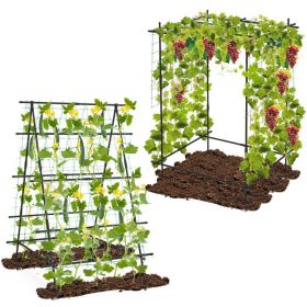 A-Frame Garden Cucumber Trellis with Netting for Climbing Plants Outdoor (Color: Black)