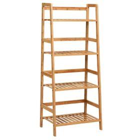 4-Tier Bamboo Plant Rack with Guardrails Stable and Space-Saving (Color: Natural)