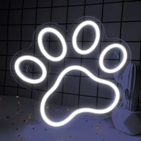 1Pc Dog Paw Print Neon Sign,LED Paw Print Neon Signs for Wall Decoration, USB Powered Dog Neon Lights with Dimmer Switch for Children's Bedroom (Color: White)
