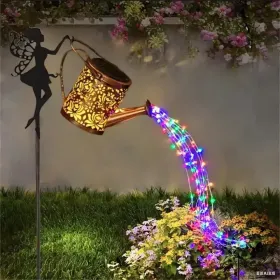 Ouddy Decor Fairy Garden Decor With Solar Watering Can, Metal Statues With Hanging Lanterns Waterfall Lights Silhouette Waterproof For Lawn Pathw (Option: RGBlight1PCS)