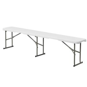 6 Foot Fold In Half,Portable Folding Bench, Powder Coated Steel Frame, Lightweight, Stain Resistant, Non Marring Foot Caps, Indoor Outdoor Portab (Option: White)