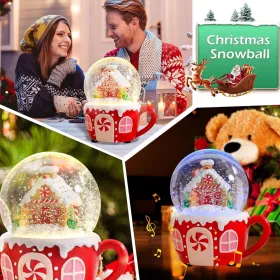Christmas Snow Globes Gingerbread Man Village House In Cup Christmas Snow Globe With 8 Songs Color Changing Battery Operated Musical Box For Chri (Option: Mixedcolors)
