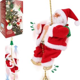 3 Mode Climbing Santa On Rope, Animated Musical Christmas Decoration (Option: red)