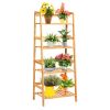 4-Tier Bamboo Plant Rack with Guardrails Stable and Space-Saving