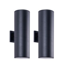 18in Modern Outdoor Porch Light Patio Light In 2 Lights With Aluminum Cylinder And Tempered Glass Cover Waterproof Wall Sconce 2 Pack  Matte Blac (Option: Default)