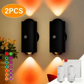 Motion Sensor Night Light Wall Lamp With USB Type-C Charging Ultra Long Battery Life Magnetic Mount Colorful Neon Colors Change For Bedroom Bathr (Option: Black2PCS)