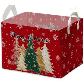Classic Tree  Snowman Christmas Storage Baskets, Empty Gift Baskets, Xmas Home Decor, Large Square Waterproof Canvas Laundry Hamper With PE Coati (Option: red)